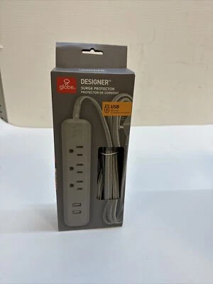 Globe Electric 78249 Designer 3-Outlet USB Surge Protector Power - Grey - Image 1 of 2