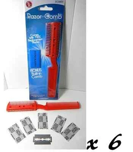 New 6pc Hair Cutting Thinning RAZOR COMB & Extra BLADES - ASSOR COLORS - Picture 1 of 3