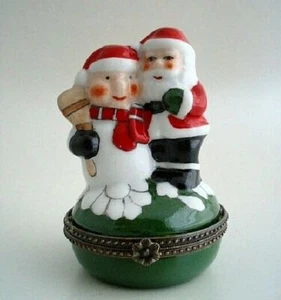 Santa & The Snowman Porcelain Hinged Keepsake Trinket Box - Picture 1 of 3