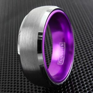 8mm Tungsten Men's Blue Pink Purple or Red Inside Wedding Band Engraving Avail.