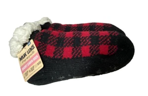 Calze donna Muk Luks nuove con etichette corte da cabina completamente foderate taglia L/XL rosso nero antiscivolo - Foto 1 di 5