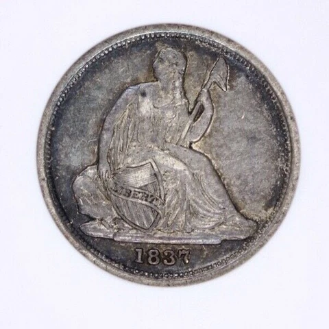 1837-P 1837 Seated Liberty Dime 10c ANACS EF 40 XF40 No Stars Old Small Holder Cover