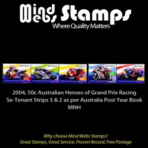 Australian Decimal Stamps 2004 Motorcycle Grand Prix 3 & 2, Ex AP Year Book MNH - Picture 1 of 2
