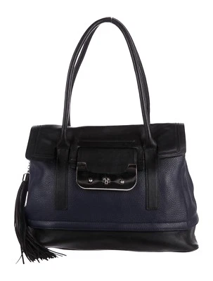 Bolsa de ombro DVF DIANE VON FURSTENBERG azul couro preto HARPER LAUREL - Imagem 1 de 4