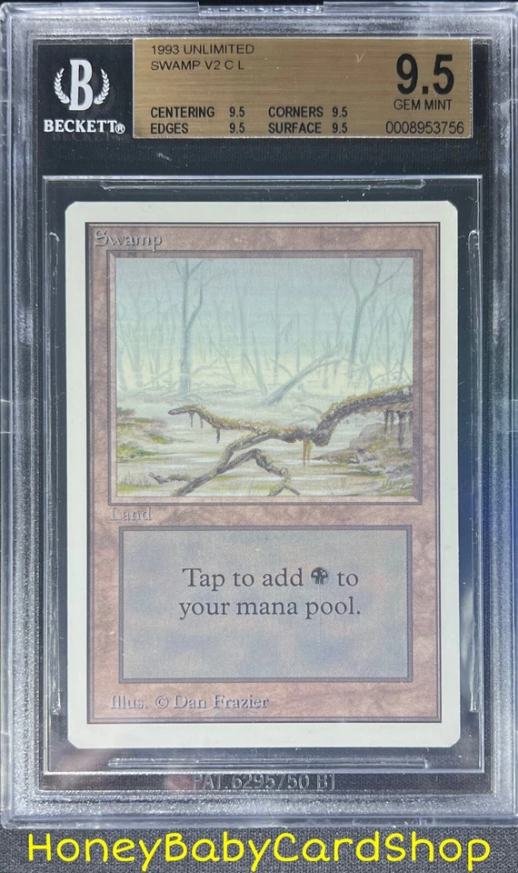 MTG Unlimited Edition 1993 Swamp (A) BGS 9.5Q (TRUE QUAD) GEM MINT 93/94 - Image 1 of 4
