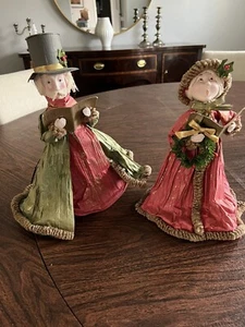 Vintage Christmas Carolers :Paper and Resin Man  & Woman Figures - Picture 1 of 14