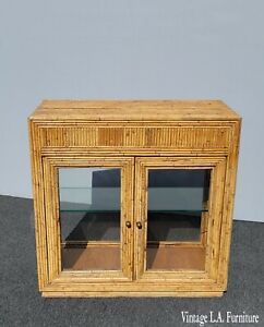 Vintage 1950s Vertically Stacked Bamboo Lowboy Display Cabinet w Two Shelves 