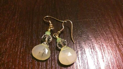 Серьги, бледно-зеленый, ручной работы с подлинным камнем и кристаллом Сваровски - Изображение 1 из 4