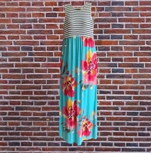 E. Luna Womens Size S Maxi Dress Sleeveless Striped Floral Print - Picture 1 of 12