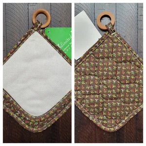 Vintage Ideas Unlimited Brown Floral Pot Holder w Blank Aida Cloth to XStitch - Picture 1 of 9