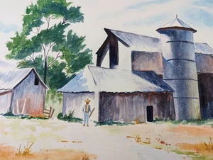  Robert Bock Scheune / Ranch Stil Aquarell Gemälde schön & super Zustand  - Bild 1 von 5
