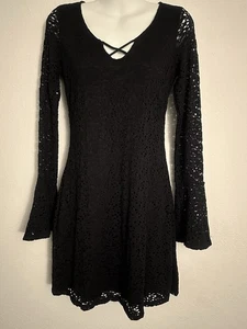 Hollister Black Lace Dress w/ Long Bell Sleeves Romantic Goth NWT - Size Small - Picture 1 of 9