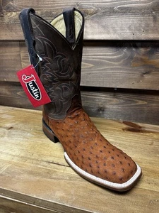 Justin Herren Vollschaft Strauß Exotisch Stiefel-Eckige Zehe Größe 10,5 D HERGESTELLT IN DEN USA. - Bild 1 von 7