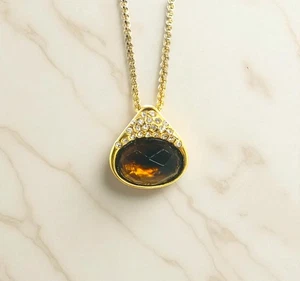 Gorgeous Faceted Oval Smoky Quartz 18K Yellow Gold Plated 16-18" Cable Chain - Picture 1 of 4