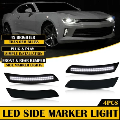For Chevy Camaro 16-21 Front Rear LED Bumper Side Marker Lights Smoked White GUS - Image 1 of 4