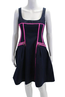 Vestido columpio Nanette Lepore para mujer con cremallera trasera cuello redondo rosa azul marino talla 4 Foto 1 de 4