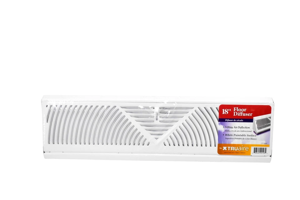 TRUaire 18 Inch Floor Diffuser C118SW White Paintable 3-Way Air Vent Register - Image 1 of 4