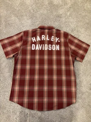 Harley Davidson Staple Poplin Red Plaid Button Up Shirt Mens XL - Image 1 of 4
