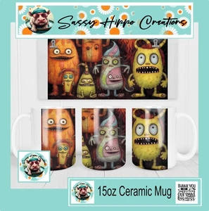 Keramik Kaffeebecher Monster Mash gruselig gruselig Halloween 15oz handsublimiert - Bild 1 von 4