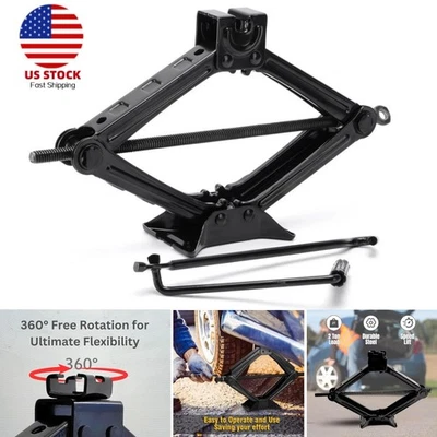 2 Ton Scissor Jack Handle Crank Tool Car Garage Tire Wheel Lug Wrench Jack Black - Image 1 of 4