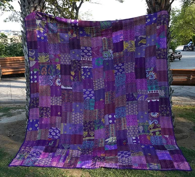Boho шелковое лоскутное одеяло Kantha | двойное одеяло ручной работы 90x60 - Изображение 1 из 4
