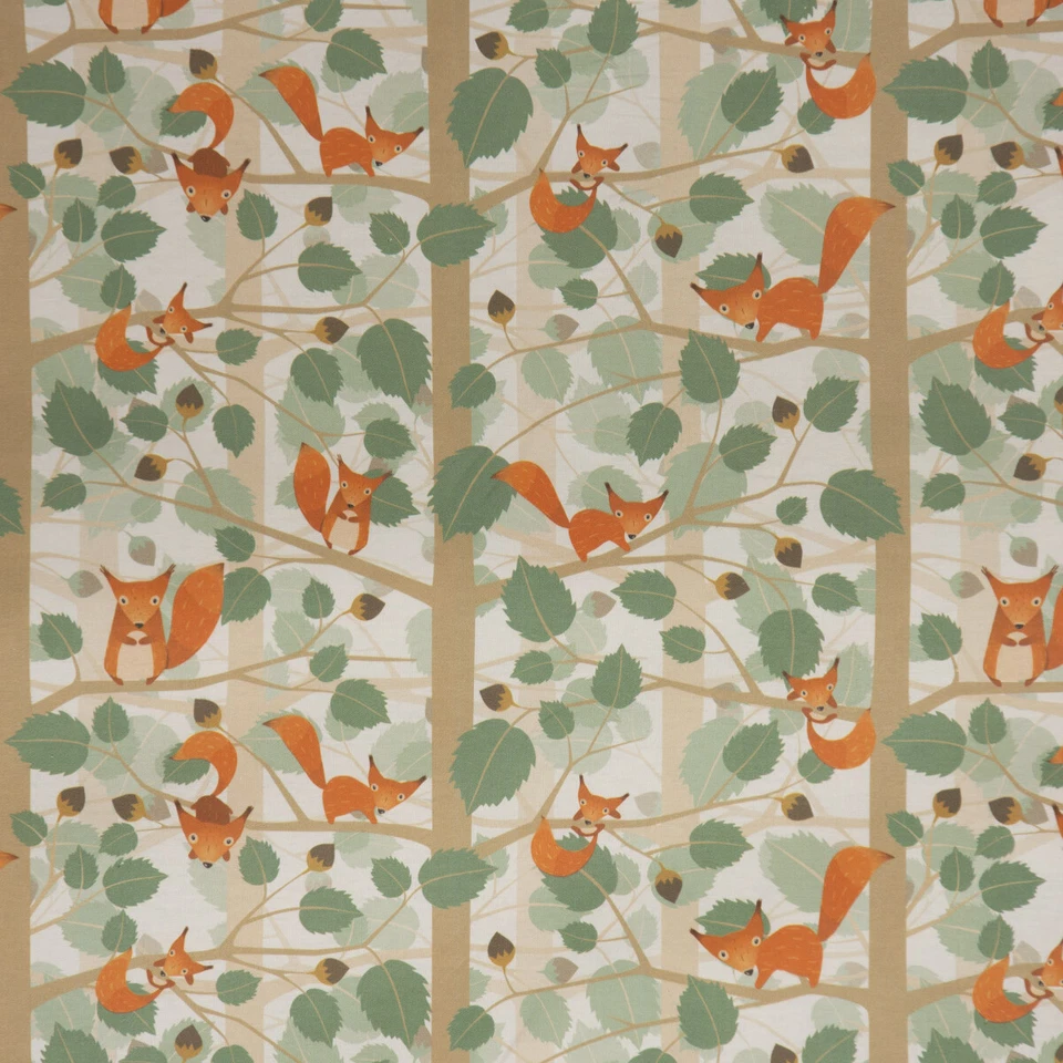 Dekostoff Baumwollstoff Halbpanama Eichhörnchen Baum beige grün 2,80m Breite - Bild 1 von 4