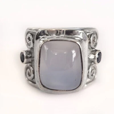 Ofertas Anillo Sajen Plata de Ley 925 Azul Calcedonia e Iolita Talla 6 Foto 1 de 3