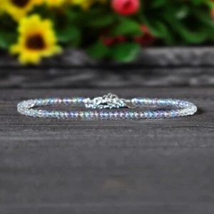 Delicada pulsera minimalista de cristal de Reiki curativo cuentas de ópalo de fuego arco iris de 3 mm - Imagen 1 de 5