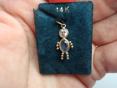 Colgante con dije de piedra de nacimiento de niño de marzo de oro amarillo sólido de 14 k 0,4 gramos 19 mm x 8 mm Foto 1 de 4