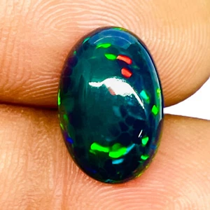 4.55 Cts Natürlich Äthiopische Schwarz Opal 14x9.5mm Oval Lose Top Flashy - Bild 1 von 11