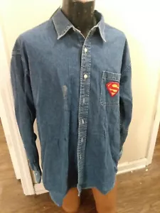 Camicia jeans uomo XL con bottoni Warner Bros Studios Superman nuova con etichette vintage anni 90 denim - Foto 1 di 4