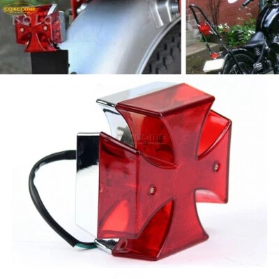 Luz trasera LED cruz maltesa lámpara roja para Harley Chopper Bobber cromo personalizado Foto 1 de 4
