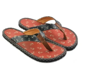 Calceo Anchor Print Navy Red Sandals CAL412 Faux Leather Size 39 EU - 8.5 US NIB - Picture 1 of 7