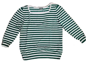 Joseph A Womens  Green Stripe Scoop Neck 3/4 Sleeve Sweater Sz L - Picture 1 of 7