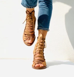 ANN DEMEULEMEESTER 39 Tan Camel Leather Heeled Lace Up Sandals 9 $1650 - Picture 1 of 15
