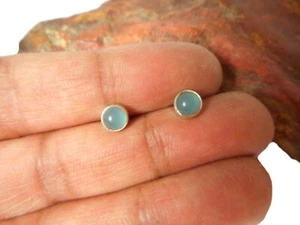 Round AQUAMARINE Sterling Silver 925 Gemstone Stud Earrings - 5 mm - Picture 1 of 5