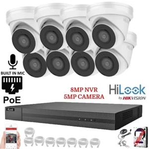KIT DE CÁMARA DE MICRÓFONO INCORPORADO SISTEMA DE CIRCUITO CERRADO DE TELEVISIÓN HIKVISION HILOOK 8MP POE IP NVR 5MP - Imagen 1 de 22