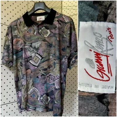 Polo Gianni RENZO Vintage Años 80 Talla XL Multicolor Estampado Abstracto Viscosa Foto 1 de 4