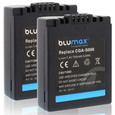 2x Batterie Blumax pour Panasonic CGA-S006 CGR-S006E DMC-FZ50 FZ18 750 mAh 7,2V - Photo 1/4