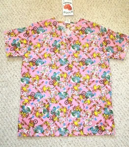 SCRUB TOP Ducks, Band-aids, Flowers, etc. SHIRT Scrubs Pink Size SMALL Uniform - Picture 1 of 9