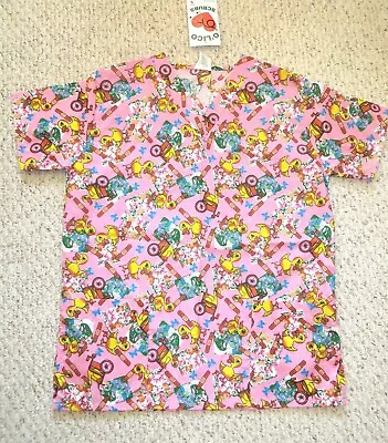 SCRUB TOP Ducks, Band-aids, Flowers, etc. SHIRT Scrubs Pink Size SMALL Uniform - Image 1 of 4