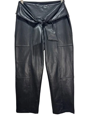 Черные укороченные брюки из искусственной кожи с высокой талией галстук спереди женский размер S городской шик - Изображение 1 из 3