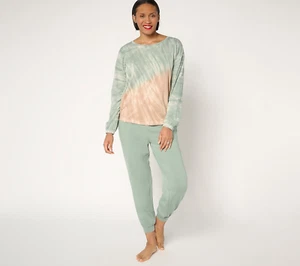 AnyBody Petite Cozy Knit Tie-Dye Top and Jogger Set Sage LP - Picture 1 of 5