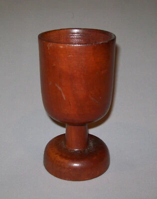 Old Antique Vtg Ca 1900s Folk Art Turned Wooden Stemmed Goblet Cup Signed Nice - Image 1 of 4