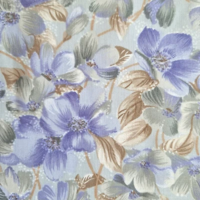 Floral Allover Print Blue Beige Purple Cotton Fabric 2.2 YD Kanebo International - Image 1 of 4