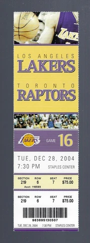 KOBE BRYANT 48 PTS - 2004 NBA RAPTORS @ LOS ANGELES LAKERS FULL TICKET - DEC 28 Cover