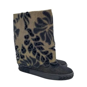 Casadei Foldover Sneaker Wedge Boot Black Gold Metallic Lace Women's Size 39 - Picture 1 of 15