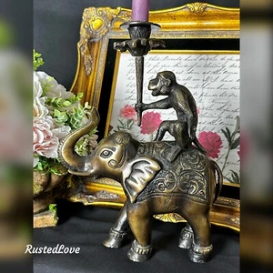 Elefante de bronce con soporte para velas de mono estatua de elefante africano bronce - Imagen 1 de 11