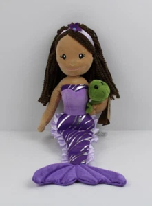 NWT The Petting Zoo Purple Fin Mermaid Brown Skin Brunette Hair Turtle Pet Plush - Picture 1 of 10