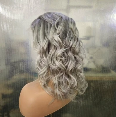 100% Human Hair Wig Blonde Grey Highlights 13x4 Lace Front Wig - Image 1 of 4